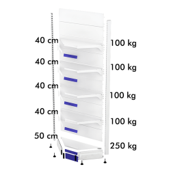 Estante de pared metálico esquinero interior H220 base 50 cm y 4 estantes de 40 cm