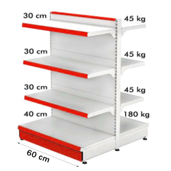 Retail Metal Shelving Gondolas 60*140 Base 40 cm and 6 Shelves of 30 cm
