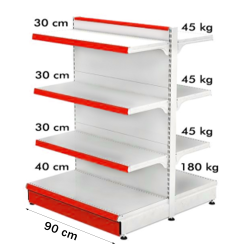 Retail Metal Shelving Gondolas 90*140 Base 40 cm and 6 Shelves of 30 cm