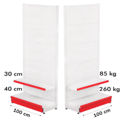 Estante metálico de pared con ganchos 100*220 base 40 cm y 1 estante de 30 cm | Estantes de tiendas y supermercados