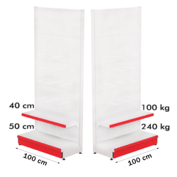 Estantería de pared metálica con ganchos 100*220 base 50 cm y 1 estante de 40 cm