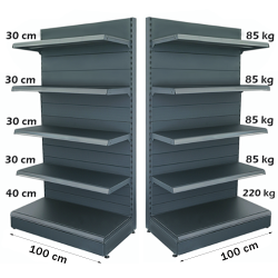 Estantería metálica de pared 100*225, base de 40 cm y 4 baldas de 30 cm
