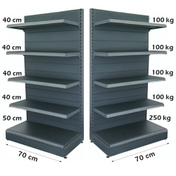 Estantería metálica de pared 70*225, base de 50 cm y 4 baldas de 40 cm