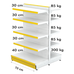 Estante metálico medio (góndola) 70*180 base 40 cm y 8 estantes de 30 cm