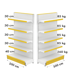 Retail Metal Gondola Shelf 100*180 Base 40 cm and 4 Shelves of 30 cm | Shop Furniture