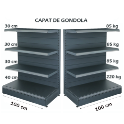 Raft metalic capat de gondola 100*140 baza 40 cm si 3 polite de 30 cm 