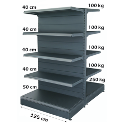 Retail Metal Gondola Shelf 125*180 Base 50 cm and 8 Shelves of 40 cm 