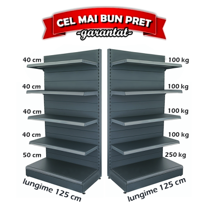 Etagère murale de magasin en métal 125*225 base 50 cm et 4 étagères de 40 cm