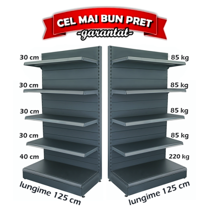 Etagère de magasin murale en métal 125*225, socle 40 cm et 4 étagères de 30 cm