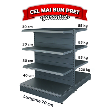 Retail Metal Gondola Shelf 70*140 Base 40 cm and 6 Shelves of 30 cm 