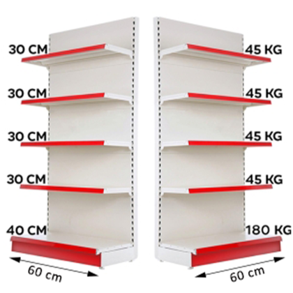 Estantería de pared metálica 60*220, base de 40 cm y 4 baldas de 30 cm