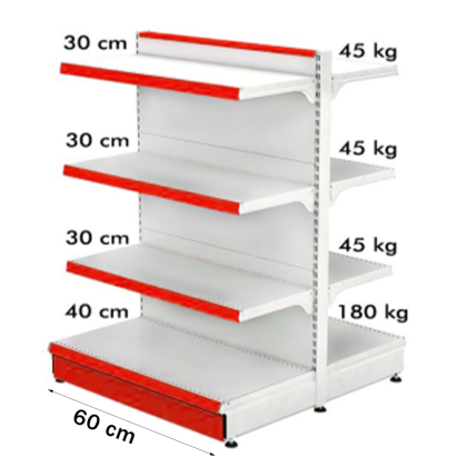Balda metálica media (góndola) 60*140 base 40 cm y 6 baldas de 30 cm