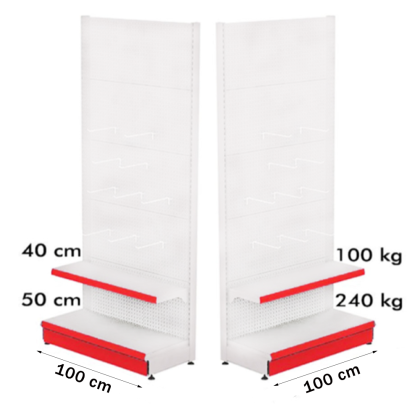 Estantería de pared metálica con ganchos 100*220 base 50 cm y 1 estante de 40 cm