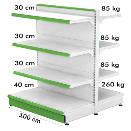 Retail Metal Shelving Gondolas 100*140 Base 40 cm and 6 Shelves of 30 cm | Shop Furniture