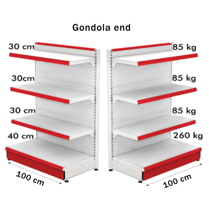 Étagère Gondole Métallique Retail 100*140 Base 40 cm et 3 Étagères de 30 cm