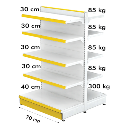 Étagères métalliques pour commerces de détail Gondoles 100*180 Base 40 cm et 8 étagères de 30 cm