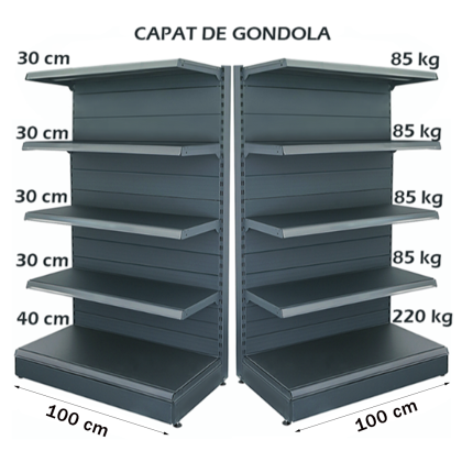 Retail Metal Gondola Shelf 100*180 Base 40 cm and 4 Shelves of 30 cm