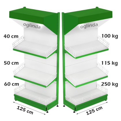 Estante frutero metálico 125*227h cm base 60 cm 2 estantes y tapa espejo