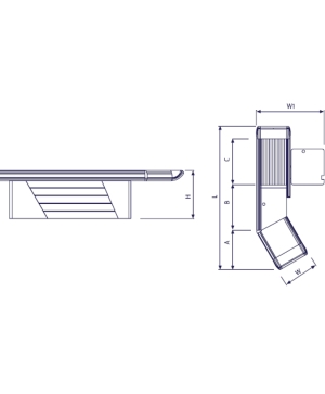 Masa pentru casa de marcat cu iesire pe colt 2,4 m, cu banda si rama din aluminiu