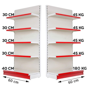 Estantería de pared metálica 60*220, base de 40 cm y 4 baldas de 30 cm