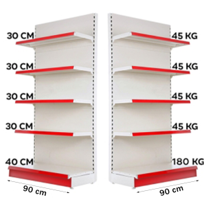 Estantería de pared metálica 90*220, base de 40 cm y 4 baldas de 30 cm