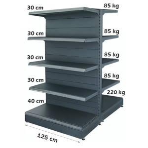 Retail Metal Gondola Shelf 125*180 Base 40 cm and 8 Shelves of 30 cm 