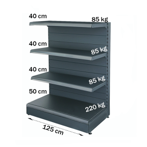 Estante extremo góndola metálico 125*140 base 50 cm y 3 estantes de 40 cm