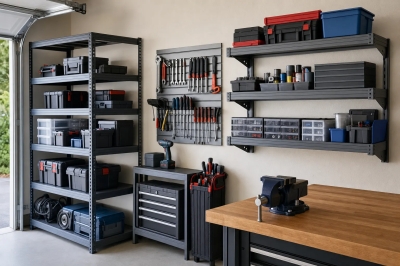 Cum organizezi un atelier mic sau un garaj folosind rafturi metalice cu polite