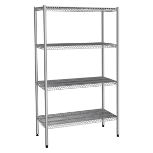 Stainless steel storage shelving unit with 4 wire shelves, 90 × 62 × 180 cm