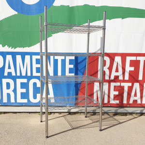 Stainless steel storage shelving unit with 4 wire shelves, 90 × 62 × 180 cm